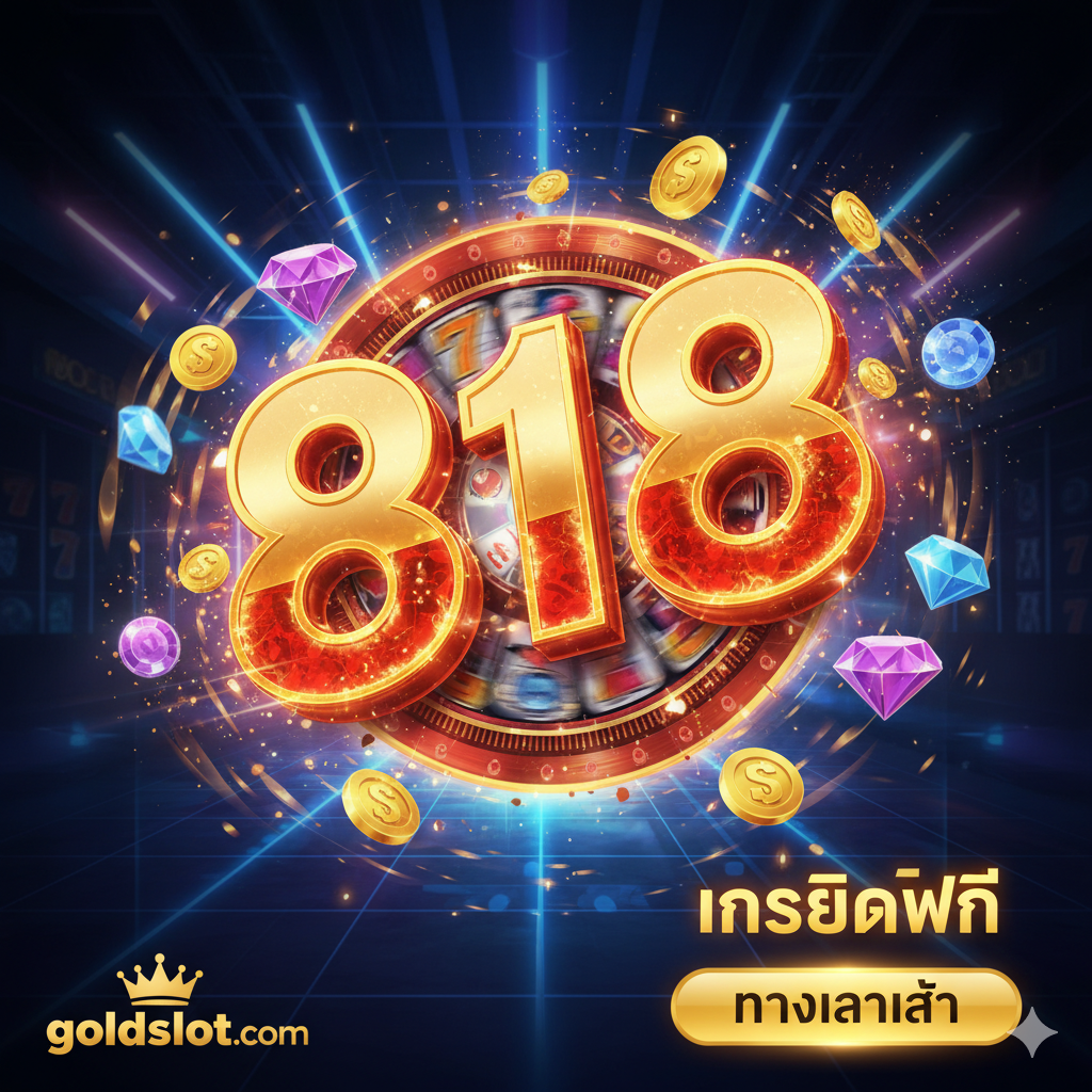 ออกแบบภาพปก Slot 818 goldsslot.com เน้นตัวเลข 818 สีทอง-แดง แนวคาสิโน