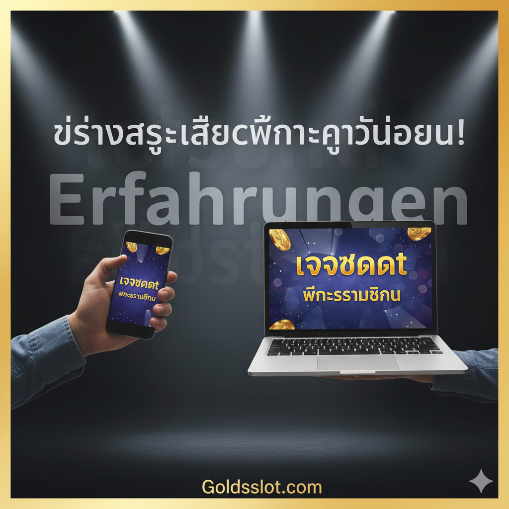 ภาพสรุปที่สร้างแรงบันดาลใจ (Inspirational Summary) เป็นภาพสไตล์ฉลองชัยชนะ (Celebration) ของผู้เล่นที่เพิ่งได้รับแจ็คพอต มีมือที่กำโทรศัพท์มือถือ (Mobile Phone) หรือแล็ปท็อป (Laptop) ที่กำลังแสดงหน้าจอ 'BIG WIN' หรือ 'JACKPOT' มีแสงไฟสปอตไลท์ส่องลงมา พร้อมด้วยคำว่า 'สร้างประสบการณ์ชนะของคุณเอง!' เป็นภาษาไทย และ 'Erfahrungen' เป็นภาษาเยอรมันขนาดใหญ่เป็นเงาๆ ด้านหลัง เพื่อสื่อถึงการลงมือทำและชัยชนะที่เป็นไปได้จริงที่ Goldsslot.com