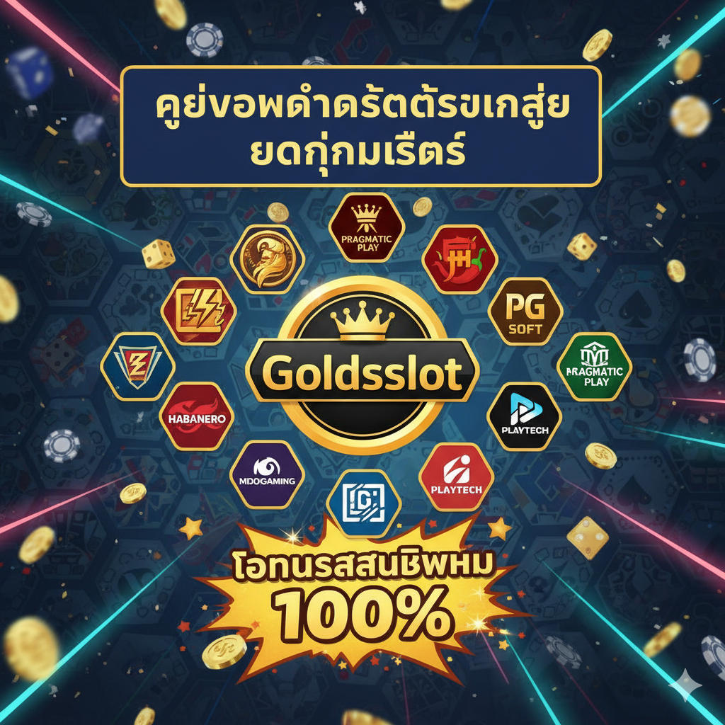 优势特点图，突出“Provider Slot Gampang Menang Paling Populer”和“Bonus New Member 100%”。图片应充满活力和多样性，色彩丰富。画面中央放置Goldsslot的标志，周围环绕着主要合作的顶级Provider标志，如Pragmatic Play (Zeus)、PG Soft (Mahjong Ways)、Habanero等，以小圆形或六边形图标展示。一个引人注目的爆炸式横幅应突出“BONUS NEW MEMBER 100%”的字样，配以闪烁的星星和金币，强调平台在游戏选择和奖励上的核心优势。