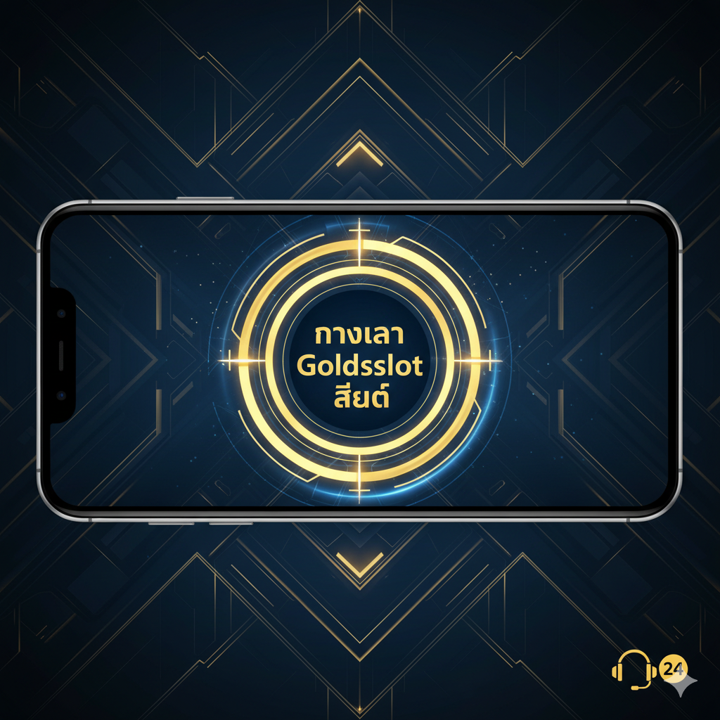 ภาพสรุปที่ชักจูงให้ผู้ใช้คลิกเข้าร่วม โดยมีปุ่ม 'สมัครสมาชิก' หรือ 'ทางเข้า Goldsslot ล่าสุด' เด่นอยู่ตรงกลางหน้าจอมือถือ พร้อมสัญลักษณ์ลูกศรและแสงเรืองรอบๆ ปุ่ม บ่งบอกถึงความรวดเร็วและความตรงไปตรงมา ด้านหลังเป็นลวดลายเรขาคณิตสีทองและน้ำเงินที่ดูปลอดภัยและทันสมัย และมีไอคอนบริการลูกค้า 24 ชม. ที่มุมหนึ่ง