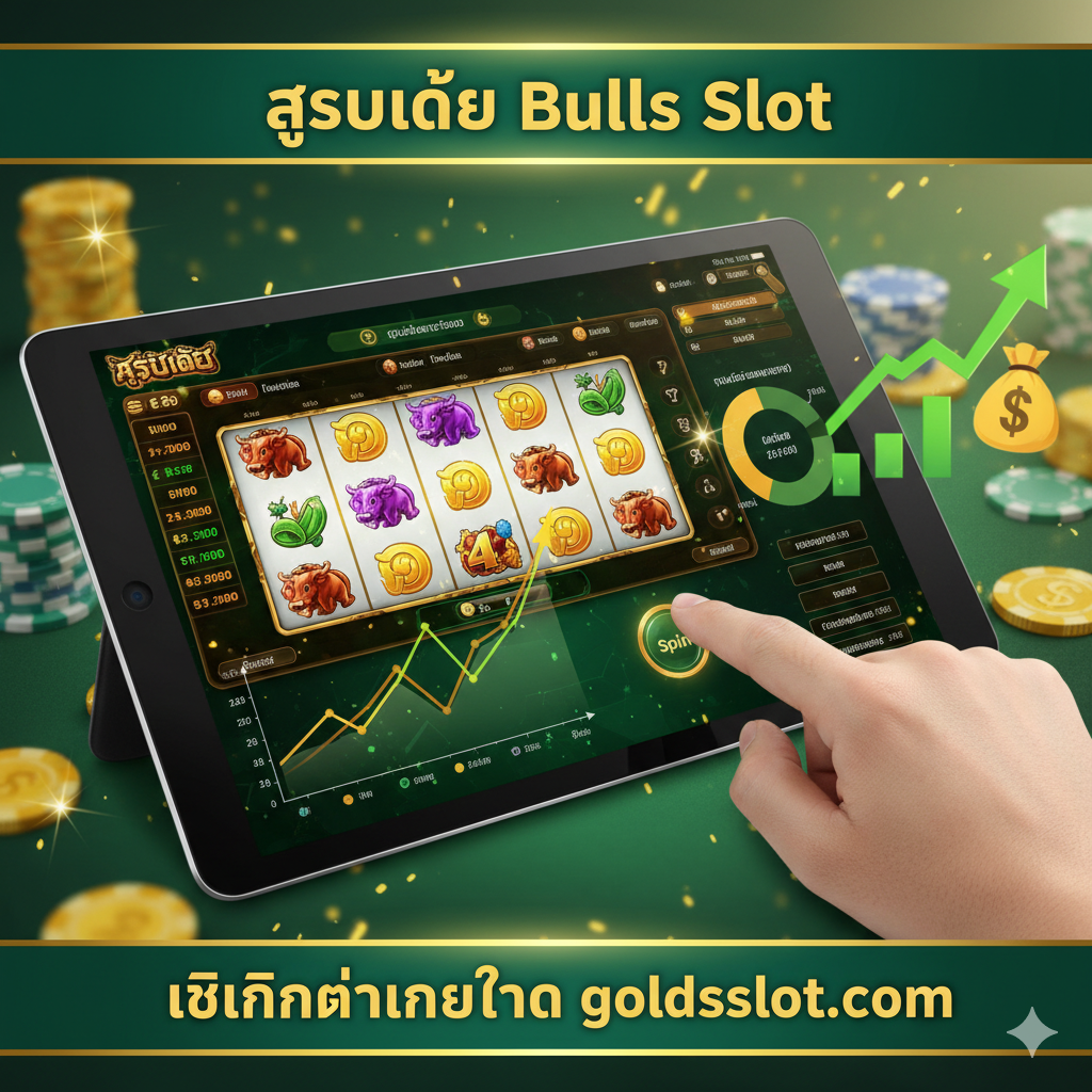ภาพแนวคิดที่แสดงถึง 'สูตรเล่น bulls slot' หรือกลยุทธ์การเล่นอย่างชาญฉลาด มีภาพมือที่กำลังกดปุ่ม 'Spin' บนหน้าจอเกมสล็อตกระทิง พร้อมกับมีกราฟหรือแผนผังการเงิน (Budgeting/Betting Strategy) ซ้อนทับอยู่ด้านข้าง หรือมีภาพสัญลักษณ์ของเงินที่กำลังเพิ่มขึ้น (↗️) เพื่อสื่อถึงการใช้เทคนิคอย่างถูกต้อง สีควรเป็นสีเขียวและทองเพื่อสื่อถึงการทำกำไรและความสำเร็จ เน้นความชัดเจนว่านี่คือภาพที่ให้คำแนะนำหรือสูตรลับเฉพาะ