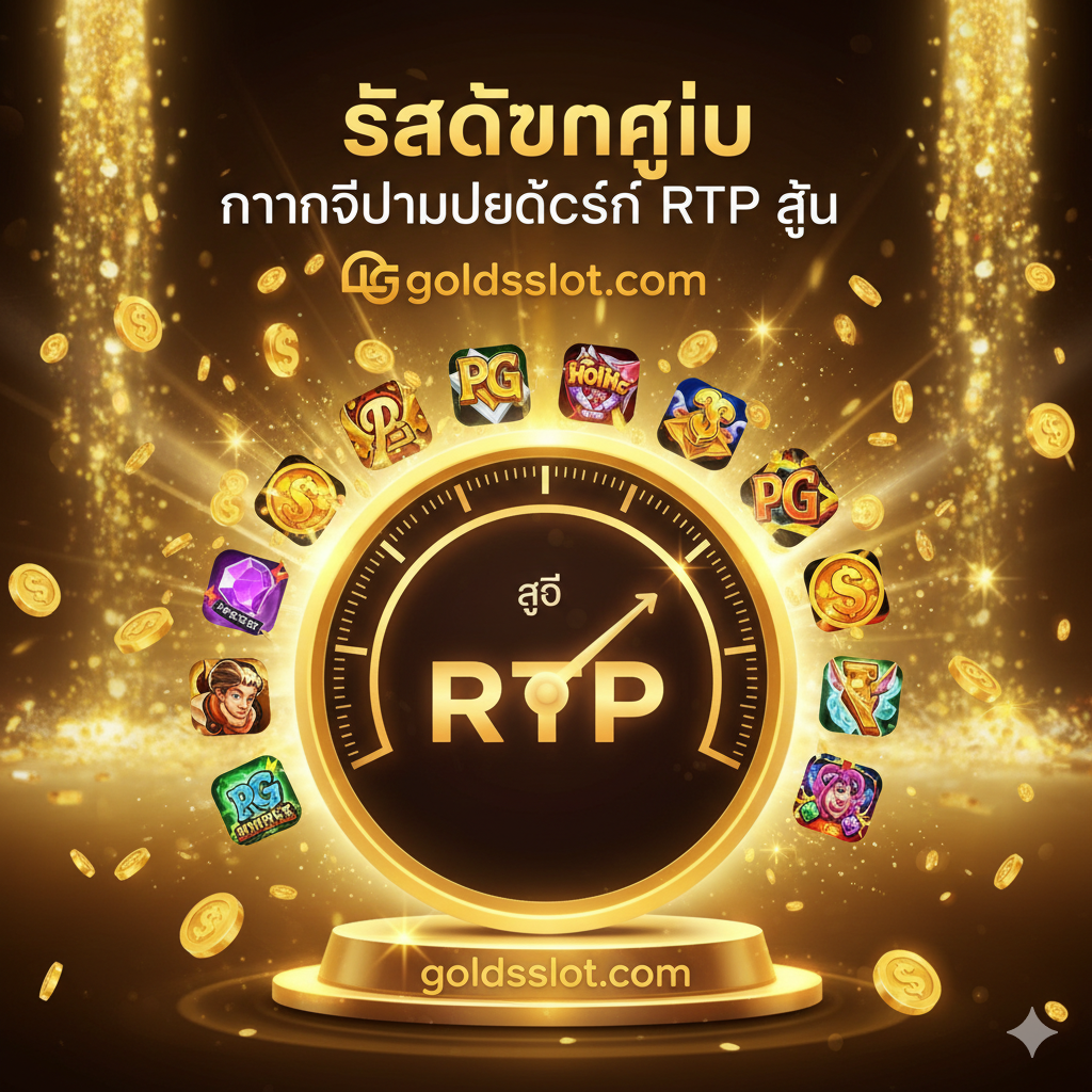 优势图片突出“สล็อตแตกง่าย การันตีด้วยเปอร์เซ็นต์ RTP สูง”的优势主体应是一个圆形图表或数据仪表盘指针指向“HIGH”或“สูง”และ清晰标注“RTP”字样