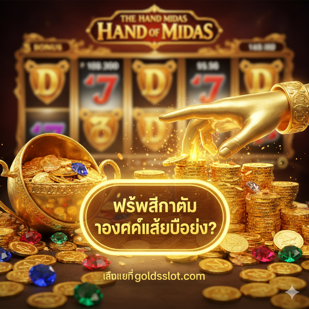 教程指导图，关于高波动率游戏的资金管理和策略。图片以图表和图标结合的风格呈现。左侧显示一个不断上升的曲线图，代表“High Volatility”的回报潜力，配以“Bankroll Management”และ“Long-term Patience”的图标。右侧是一个简化的老虎机卷轴，突出显示“Scatter”符号（神庙），并用箭头指示进入“Free Spins”的流程，强调Free Spins是主要的盈利目标。整体风格简洁专业，使用泰语提示“เน้นกำไรใน Free Spins” (专注于免费旋转的利润)。