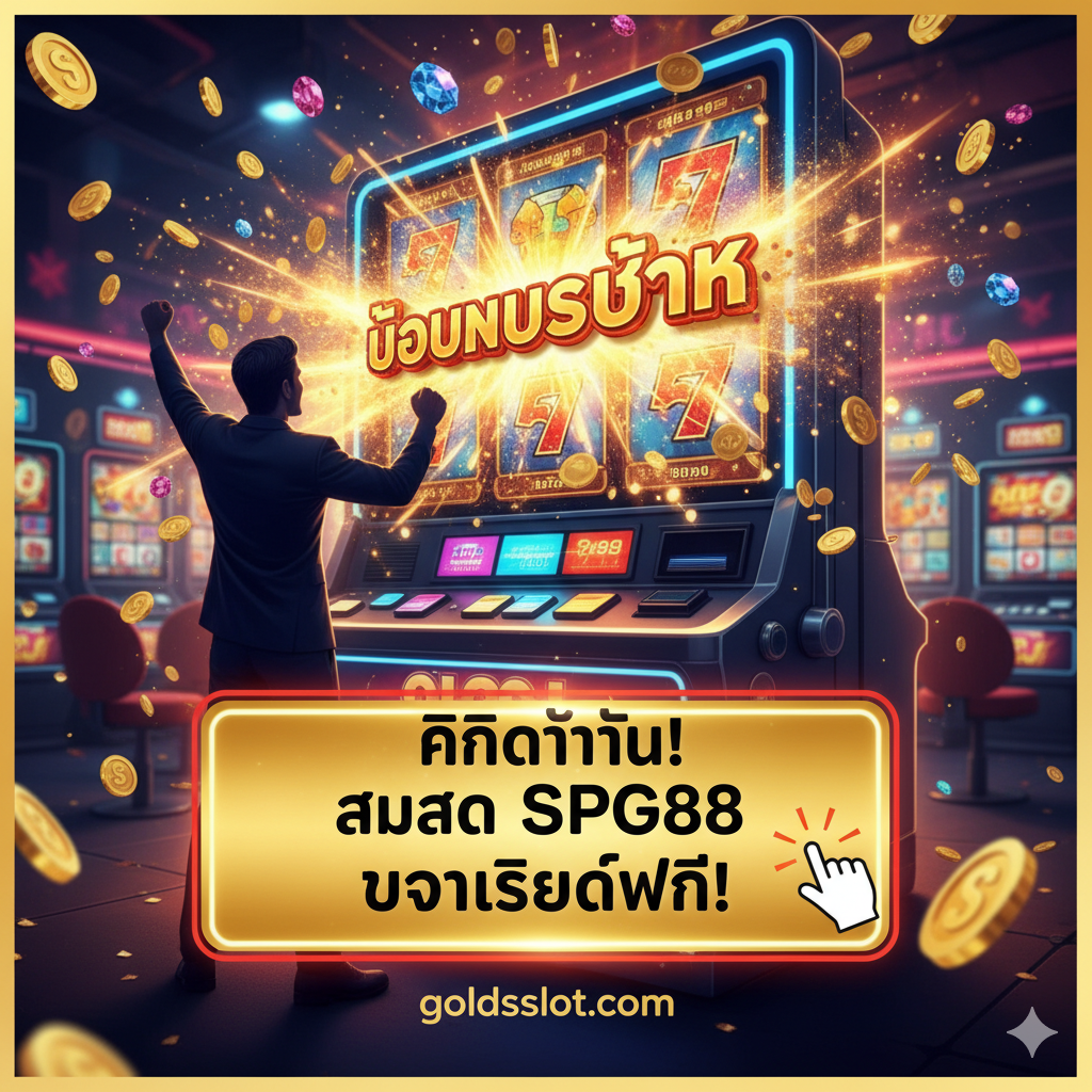 ภาพ Action Call to Action ที่มีเงาผู้เล่นกำลังเฉลิมฉลองชัยชนะหน้าจอ Jackpot ขนาดใหญ่ พร้อมปุ่มที่โดดเด่นและข้อความกระตุ้นให้คลิกเพื่อ สมัคร SPG88 รับเครดิตฟรี!
