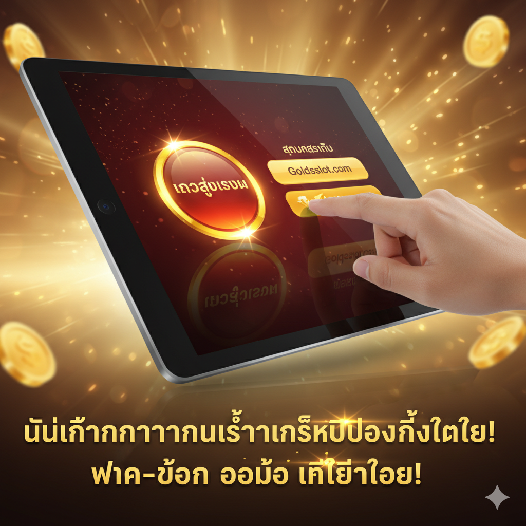 ภาพสรุปและกระตุ้นการตัดสินใจ (Call to Action) ใช้พื้นหลังสว่างและมีพลัง แสดงมือที่กำลังแตะหน้าจอแท็บเล็ตหรือสมาร์ทโฟน ซึ่งมีปุ่มขนาดใหญ่ที่โดดเด่นและส่องสว่างเขียนว่า "สมัครสมาชิก Goldsslot.com" หรือ "เข้าสู่ระบบ" โทนสีทองและแดงเพื่อกระตุ้นความรู้สึกเร่งด่วนและความมั่งคั่ง มีข้อความสรุปสั้นๆ ข้างใต้ภาพเป็นภาษาไทยว่า 'ไม่ต้องกังวลเรื่องลิงก์บล็อกอีกต่อไป! ฝาก-ถอน ออโต้ ที่นี่ที่เดียว!'.