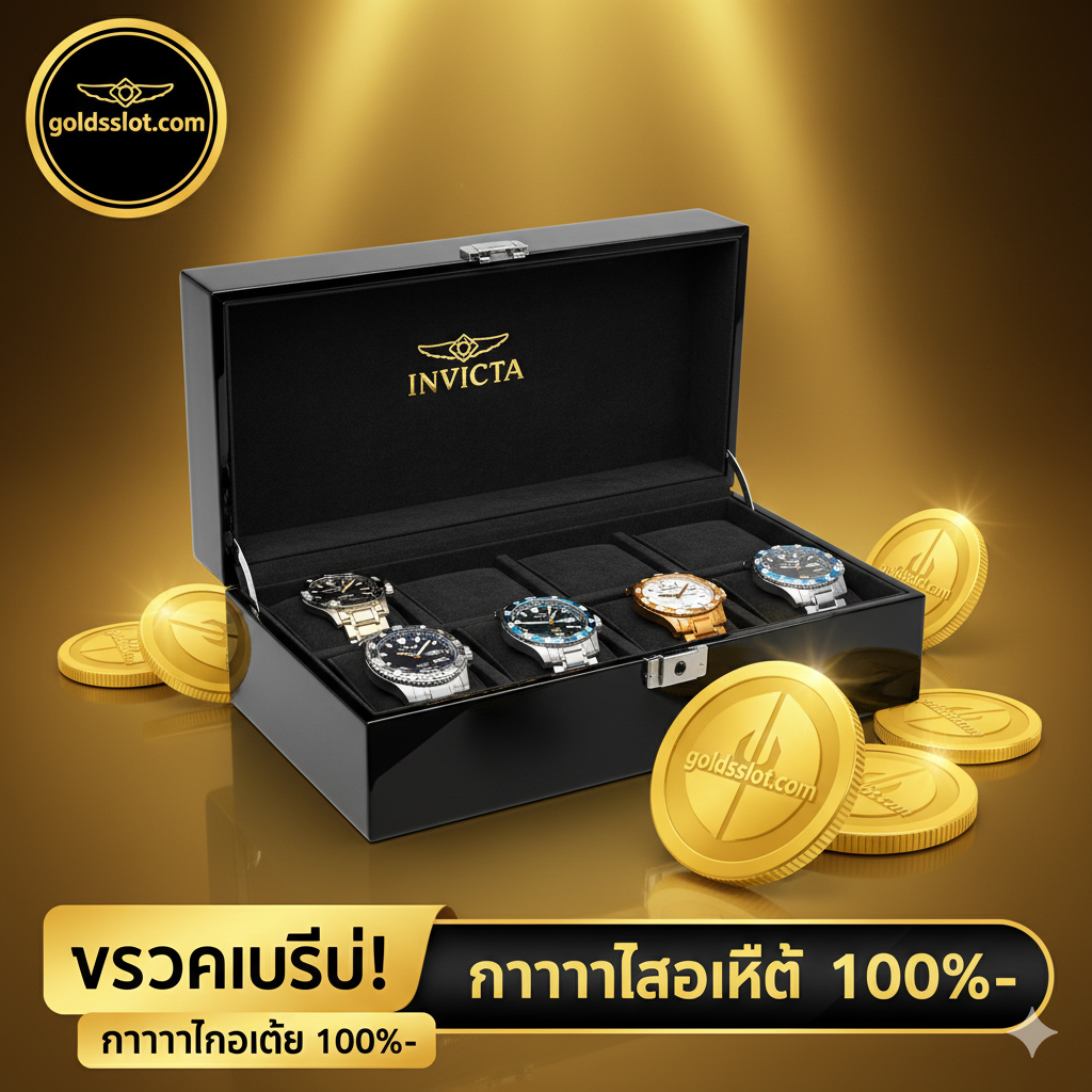 ภาพประกอบที่สื่อถึง 'การตัดสินใจซื้อ' และ 'ความน่าเชื่อถือ' ของ goldsslot.com ภาพควรแสดง Invicta 8 Slot Case ที่ตั้งตระหง่านอยู่ด้านหน้า มีองค์ประกอบของเหรียญทองหรือสัญลักษณ์ที่เกี่ยวข้องกับ 'goldsslot.com' อยู่ในมุมหนึ่งเพื่อเชื่อมโยงกับชื่อเว็บไซต์ อาจเป็นภาพเคสสีดำหรือเหลืองที่ถูกจัดวางอย่างดี พร้อมแสงสว่างที่ดูหรูหรา เน้นความรู้สึกของการลงทุนที่ปลอดภัยและสินค้าของแท้ อาจมีแท็กราคาที่น่าดึงดูดใจลอยอยู่ใกล้ๆ เพื่อดึงดูดความสนใจในการสั่งซื้อ