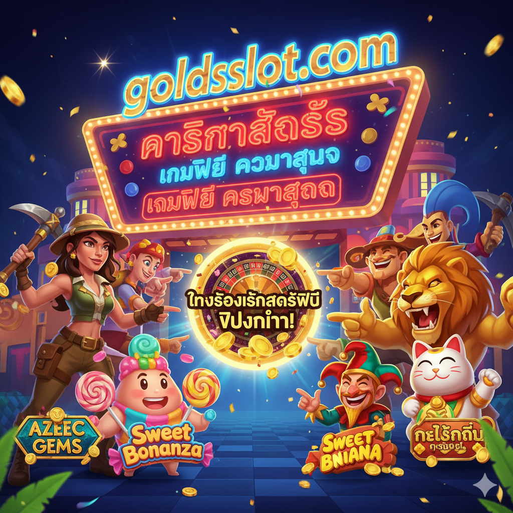 ภาพสรุป เพื่อเป็นคำลงท้ายและข้อความกระตุ้นการตัดสินใจ ภาพควรเป็นภาพรวมที่ยิ่งใหญ่ โดยมีป้ายนีออนขนาดใหญ่ที่มีโลโก้ goldsslot.com เป็นพื้นหลัง ด้านหน้ามีตัวละครสล็อตยอดนิยมต่างๆ (เช่น นักสำรวจหญิงจาก Aztec Treasures, ลูกอมจาก Sweet Bonanza) มารวมตัวกันและชี้ไปที่ปุ่ม “ทดลองเล่นสล็อตฟรีทันที!” (Play Free Slot Now!) โดยรวมแล้ว สไตล์ภาพควรมีชีวิตชีวา สีสันสดใส มีแรงจูงใจที่แข็งแกร่ง ผสมผสานองค์ประกอบ “ฟรี”, “สนุก” และ “goldsslot.com” เข้าด้วยกันอย่างลงตัว เพื่อกระตุ้นให้ผู้ใช้ดำเนินการทันที