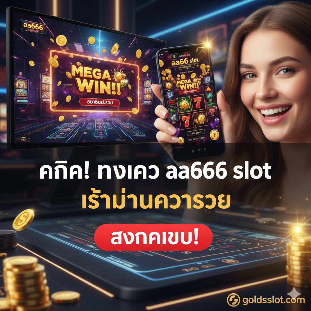 ภาพสรุปและกระตุ้นการตัดสินใจ (Call-to-Action) ในตอนท้ายบทความ ใช้ภาพรวมของความสำเร็จและความสุขจากการเล่นสล็อต ฉากหลังเป็นภาพบรรยากาศของคาสิโนออนไลน์ที่ทันสมัยและหรูหรา (digital casino background) โดยมีมือของบุคคลที่กำลังถือสมาร์ทโฟนที่แสดงหน้าจอเกมสล็อต 'aa666 slot' ที่กำลังแตกแจ็คพอต (Big Win) มีข้อความ 'คลิก! ทางเข้า aa666 slot เริ่มต้นความรวย' ที่ชัดเจนและตัวใหญ่ พร้อมปุ่ม CTA สีเขียวหรือสีแดงที่สะดุดตา สื่อถึงการเป็นพันธมิตรที่ดีที่สุดและโอกาสที่รออยู่