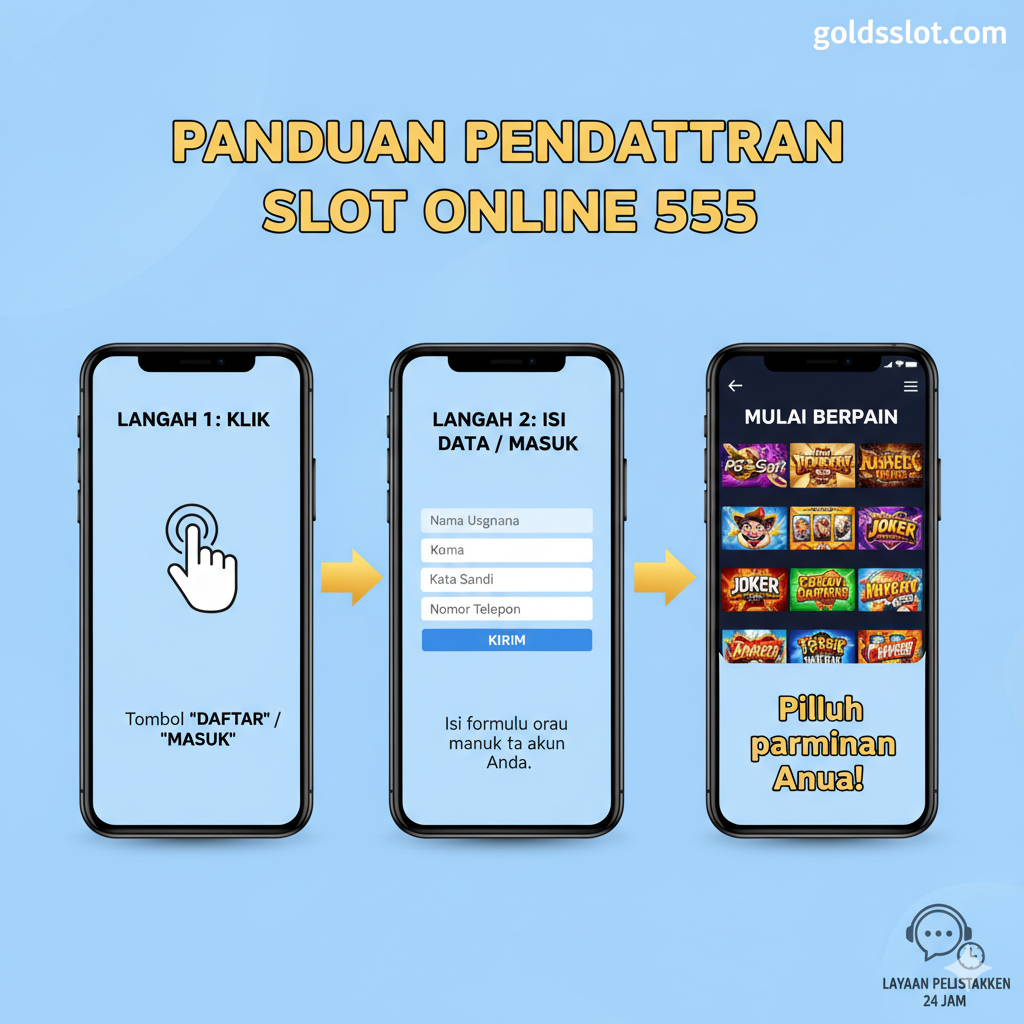 ภาพสอนการสมัครสมาชิก Slot 555 ด้วย 3 ขั้นตอน: คลิก สมัคร/ล็อกอิน และเริ่มเล่น
