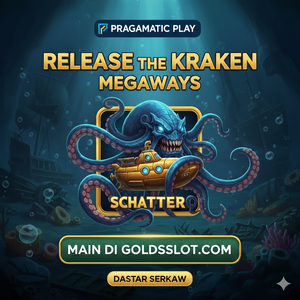 Gambar penutup yang berfungsi sebagai ajakan bertindak (CTA) dan rangkuman. Tampilkan maskot atau ikon utama dari slot ini (misalnya, wajah Kraken atau Kapal Selam Scatter). Di bagian atas, tampilkan logo 'Pragmatic Play' dengan bangga. Di bagian bawah, sisipkan tombol virtual besar bertuliskan 'DAFTAR SEKARANG' atau 'MAIN DI GOLDSSLOT.COM' dengan warna hijau atau emas yang kontras. Komposisi harus bersih dan berfokus pada ajakan untuk mencoba game ini, mengaitkan kualitas game dengan platform yang terpercaya.