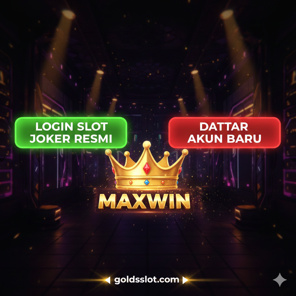 Gambar untuk bagian 'Kesimpulan & Final Call to Action'. Dominasi latar belakang gelap dengan kilauan cahaya, menyerupai kasino atau malam. Tampilkan tombol Call to Action yang sangat besar dan menonjol bertuliskan 'LOGIN SLOT JOKER RESMI' di satu sisi dan 'DAFTAR AKUN BARU' di sisi lain, diposisikan seperti dua pintu masuk. Di antara kedua tombol tersebut, letakkan ilustrasi mahkota atau simbol 'MAXWIN' untuk memicu motivasi. Kontras warna harus tinggi (misalnya tombol hijau/merah menyala pada latar belakang gelap) untuk menarik perhatian akhir pengguna.