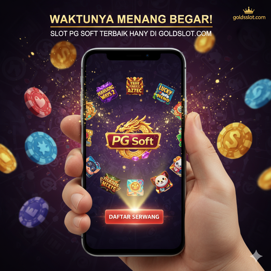 Gambar penutup yang menggabungkan kesimpulan dan ajakan bertindak dari goldsslot.com. Tampilkan tangan memegang ponsel dengan layar yang menampilkan logo PG Soft di tengah, dan di latar belakang terdapat ikon Mahjong Ways 2, Treasures of Aztec, dan Lucky Neko. Sorotan cahaya harus terpusat pada tombol 'DAFTAR SEKARANG' atau 'KLIK DI SINI', menekankan langkah selanjutnya. Gunakan warna-warna yang kuat dan kontras untuk menanamkan rasa urgensi dan kepercayaan, dengan sentuhan logo goldsslot.com di sudut untuk memperkuat E-E-A-T.
